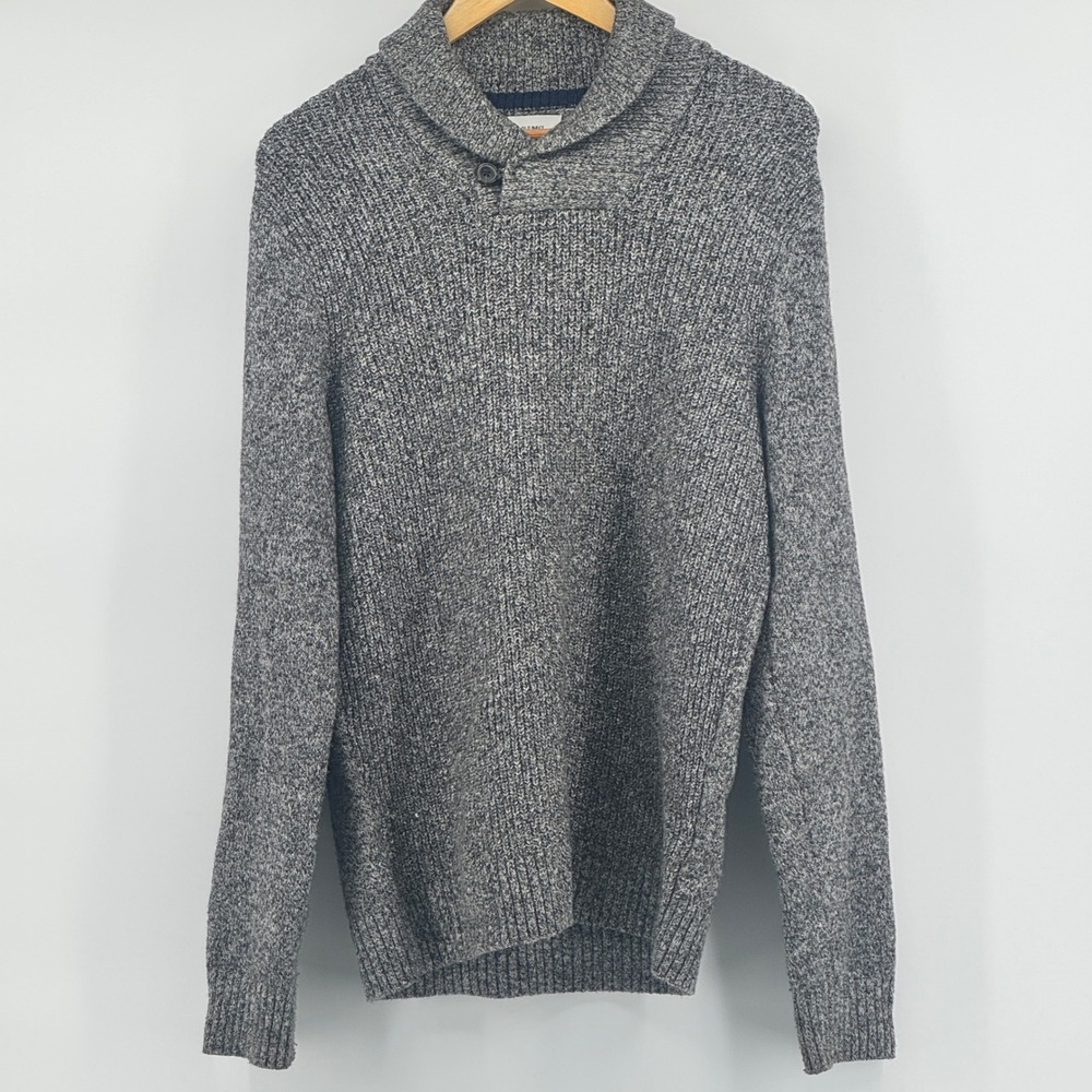 Old Navy Mens Shawl Collar Sweater Gray Marl Knit Cotton Blend Pullover Size S/M